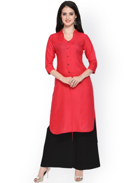 

Inddus Women Pink Solid Straight Kurta