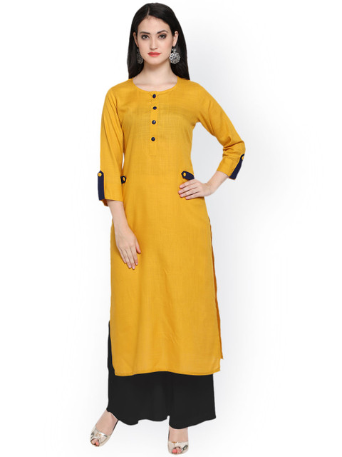 

Inddus Women Yellow Solid Straight Kurta
