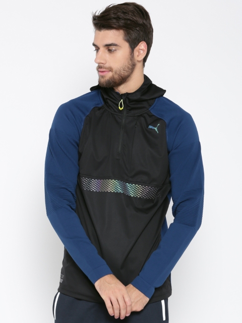 

Puma Men Black & Blue NightCat Evoknit Protect Solid Hooded Sweatshirt