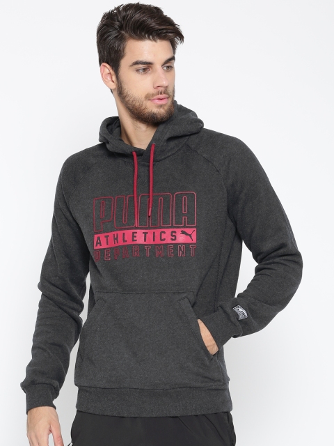 

Puma Men Charcoal Grey Printed Style Pocket Hooded Sweatshirt