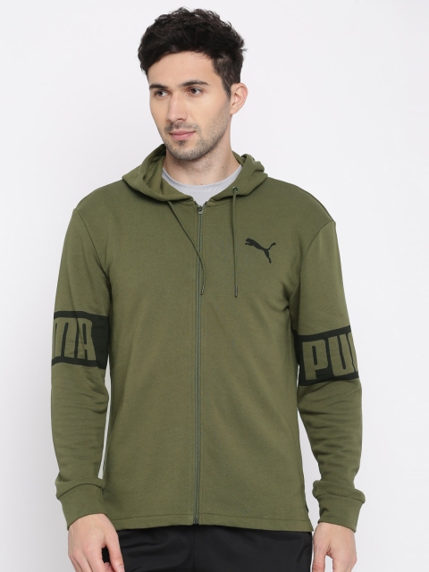 

Puma Men Olive Green Printed Hooded Sweatshirt