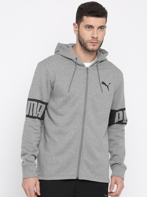 

Puma Men Grey Printed Rebel FZ Hooded Sweatshirt