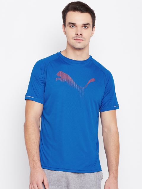 

Puma Men Blue Self-Design Core Run Logo Round Neck T-shirt