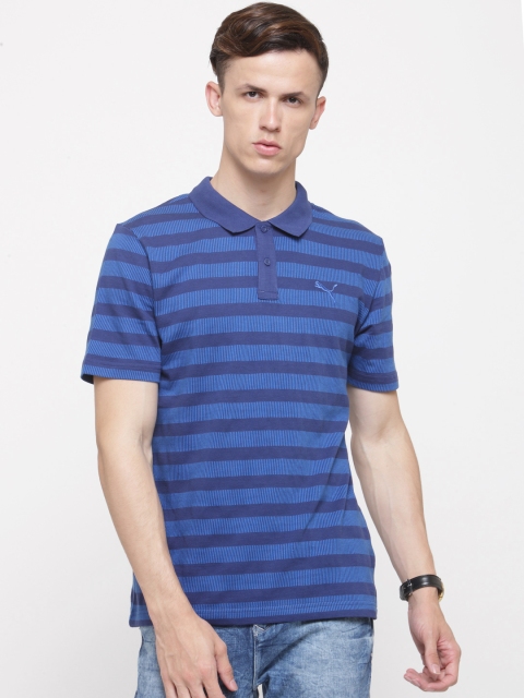 

Puma Men Blue Sports Striped Polo Collar Pique T-shirt