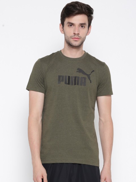 

Puma Men Olive Green ESS No.1 Heather Printed Round Neck T-shirt