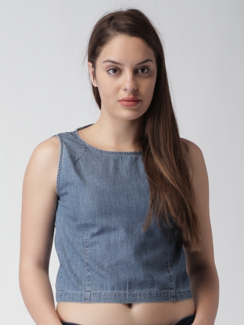 

Blue Saint Women Blue Solid Boxy Top