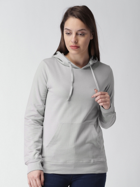 

Blue Saint Women Grey Solid Hooded Sweatshirt