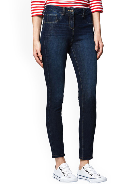 

next Women Navy Blue Skinny Fit Mid-Rise Clean Look Jeans