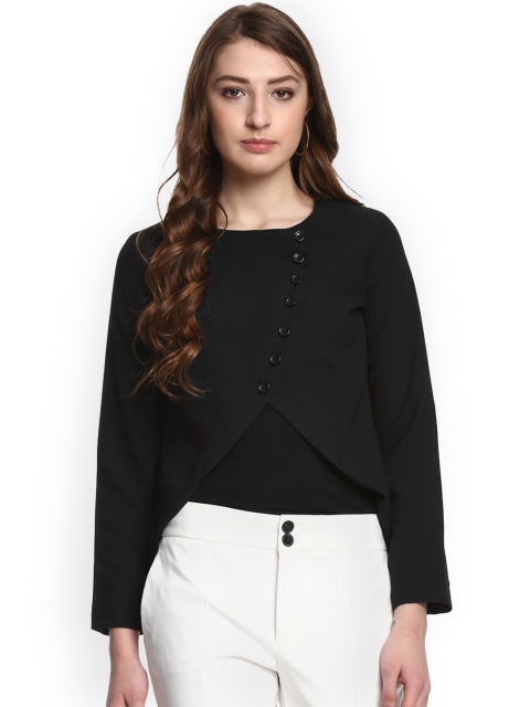 

StyleStone Women Black Solid Asymmetric Closure Tailored Jacket