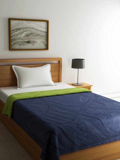 

STELLAR HOME Navy Blue & Lime Green Solid AC Room 120 GSM Single Bed Comforter