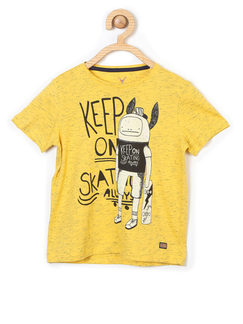 

Allen Solly Junior Boys Yellow Printed Round Neck T-shirt