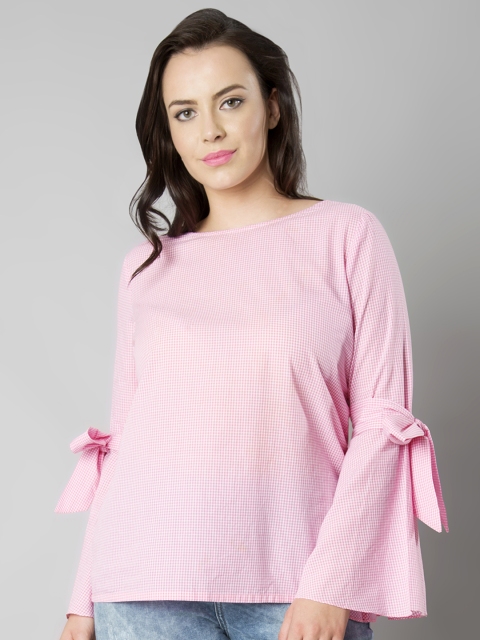 

FabAlley Curve Plus Size Women Pink Checked Top