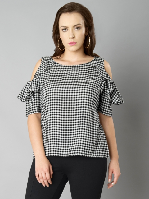 

FabAlley Curve Plus Size Women Black White Checked Top