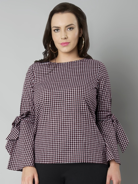 

FabAlley Curve Plus Size Women Red Checked Top