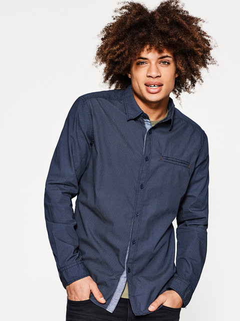 

ESPRIT Men Navy Slim Fit Printed Casual Shirt, Navy blue