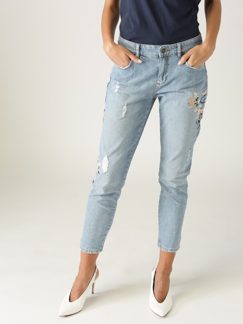 

ESPRIT Women Blue Regular Fit Mid-Rise Low Distress Stretchable Jeans