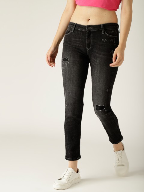 

ESPRIT Women Black Slim Fit Mid-Rise Mildly Distressed Stretchable Jeans