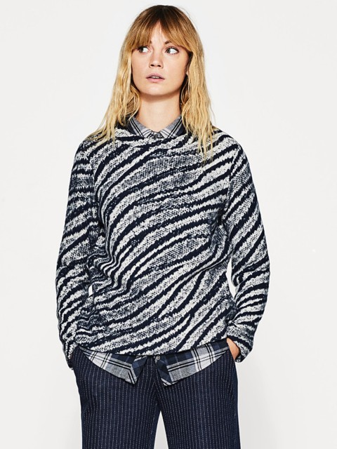 

ESPRIT Women Navy & Off-White Self-Design Sweater, Navy blue
