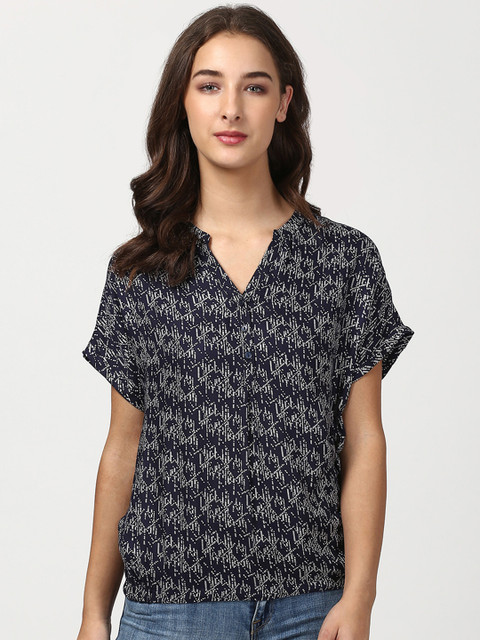 

Harpa Women Navy Blue Printed Top