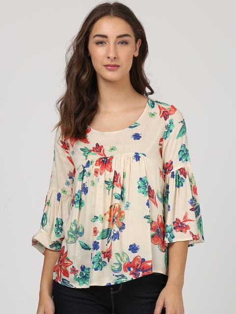

Harpa Women Cream-Coloured Printed Top