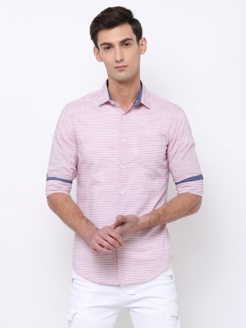 

Black coffee Men Pink Slim Fit Striped Casual Shirt