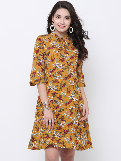 

Tokyo Talkies Women Mustard Printed A-Line Dress