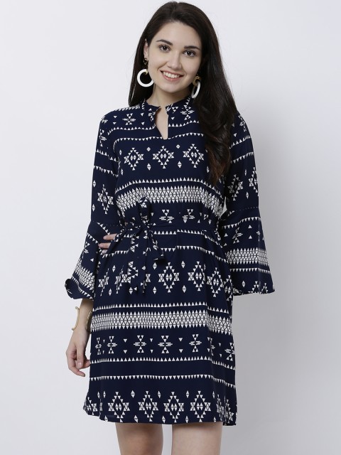 

Tokyo Talkies Women Navy Blue Printed Drop-Waist Dress