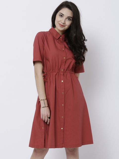 

Tokyo Talkies Women Red Solid Shirt Dress