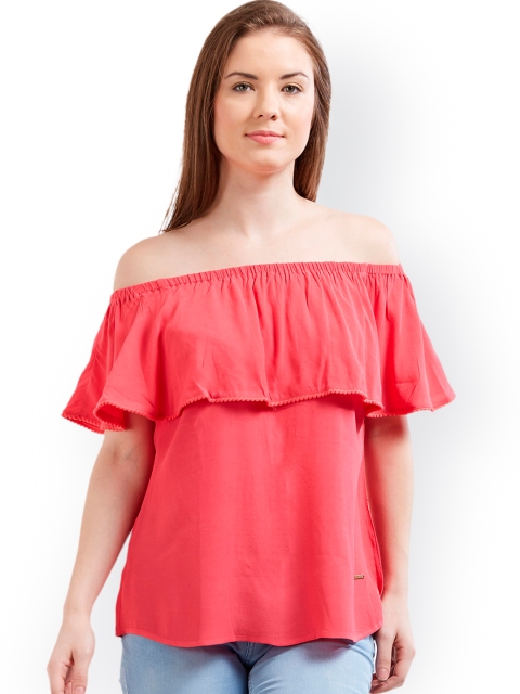 

Kraus Jeans Women Pink Solid Bardot Top
