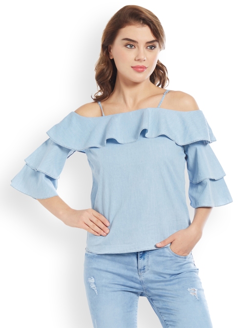 

Kraus Jeans Women Blue Solid Ruffles Top