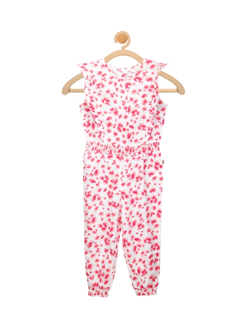 

Budding Bees Girls Off-White & Pink Printed Basic Jumpsuit