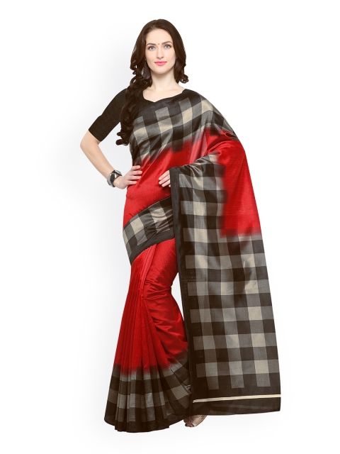 

Satrani Red & Black Silk Cotton Checked Saree