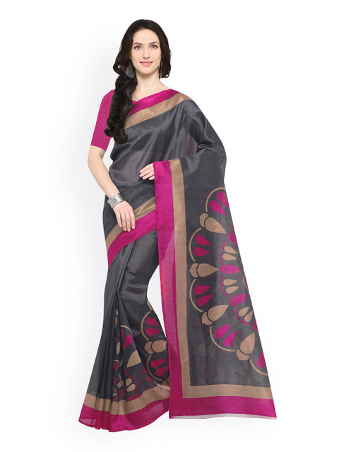 

Satrani Grey & Pink Silk Cotton Printed Saree