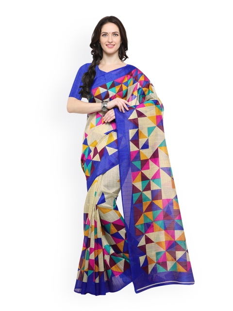 

Satrani Blue & Beige Silk Cotton Printed Saree