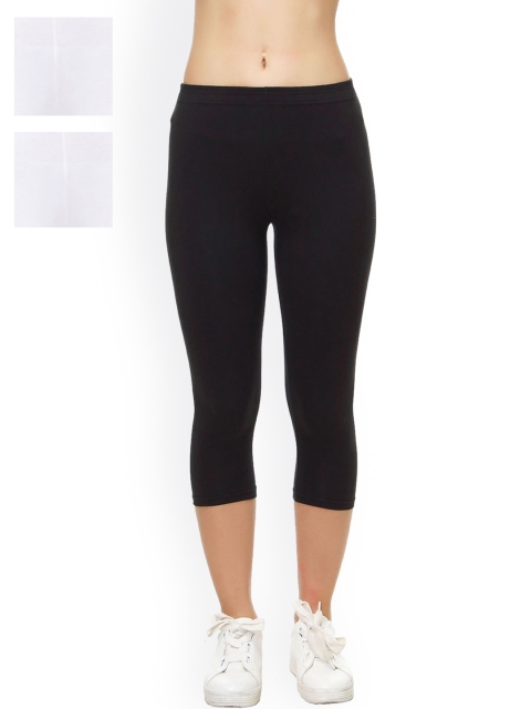 

Lady Lyka Women Black & White Solid Tight Fit Capris