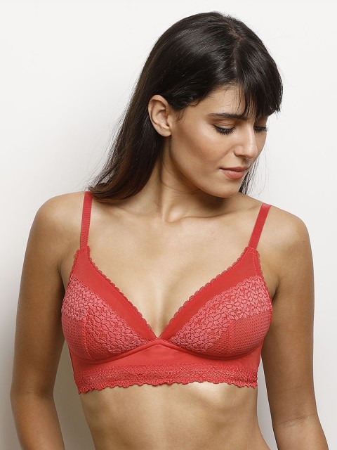 

Zivame Red Lace Non-Wired Non Padded Everyday Bra