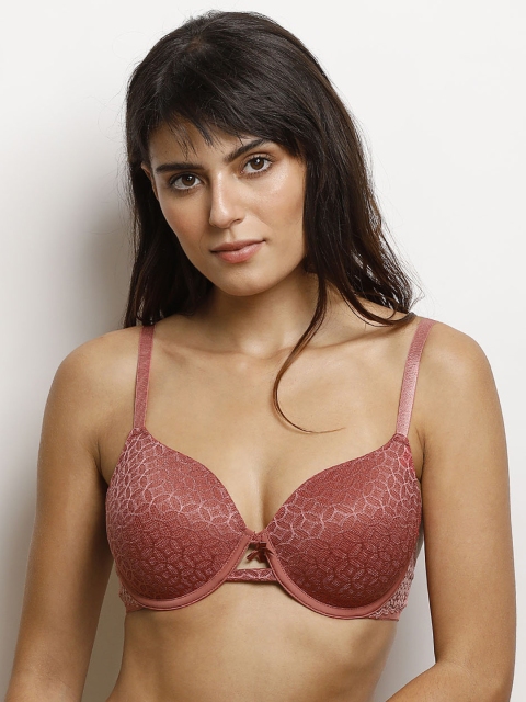 

Zivame Red Self Design Underwired Lightly Padded T-shirt Bra ZI0101A02OBROWN