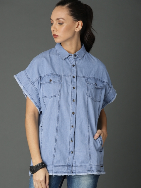 

Roadster Women Blue Regular Fit Solid Casual Chambray Shirt