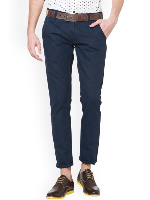 

People Men Navy Blue Slim Fit Solid Chinos