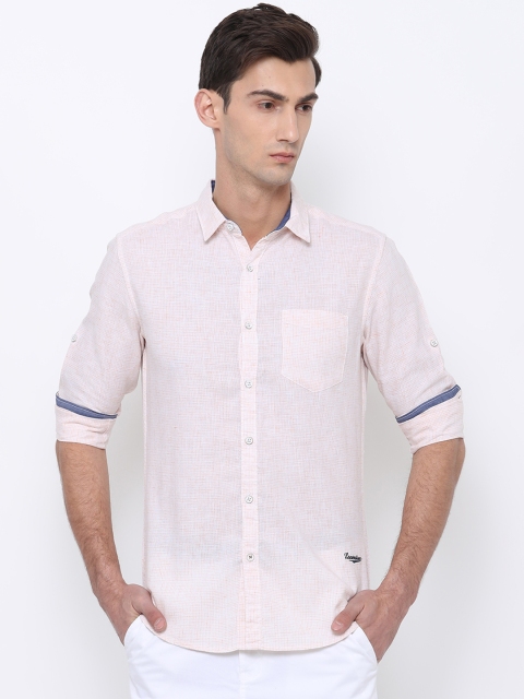 

LOCOMOTIVE Men White & Orange Slim Fit Checked Casual Shirt