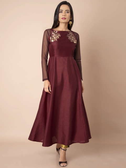 

INDYA Women Maroon Solid A-Line Kurta