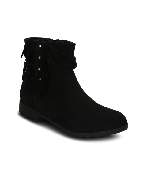 

Get Glamr Women Black Solid Synthetic Suede High-Top Flat Boots