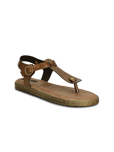 

Get Glamr Women Copper-Toned Solid Synthetic T-Strap Flats