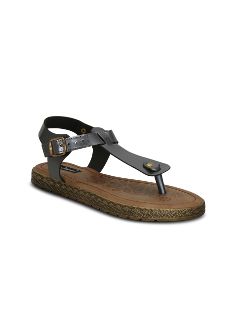 

Get Glamr Women Grey Solid Synthetic T-Strap Flats