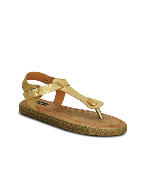 

Get Glamr Women Gold-Toned Solid Synthetic T-Strap Flats