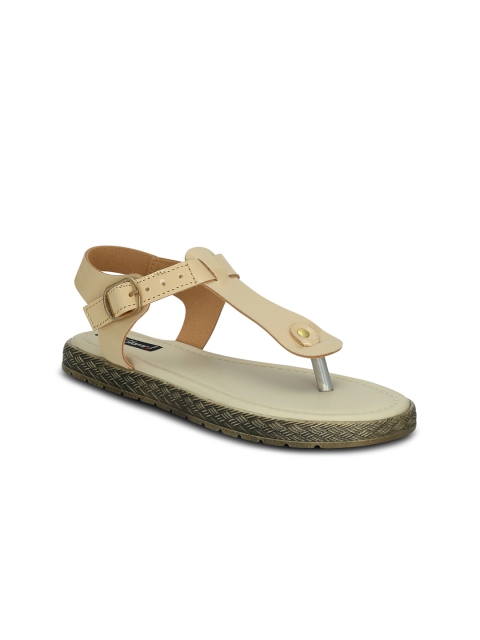 

Get Glamr Women Beige Solid Synthetic T-Strap Flats
