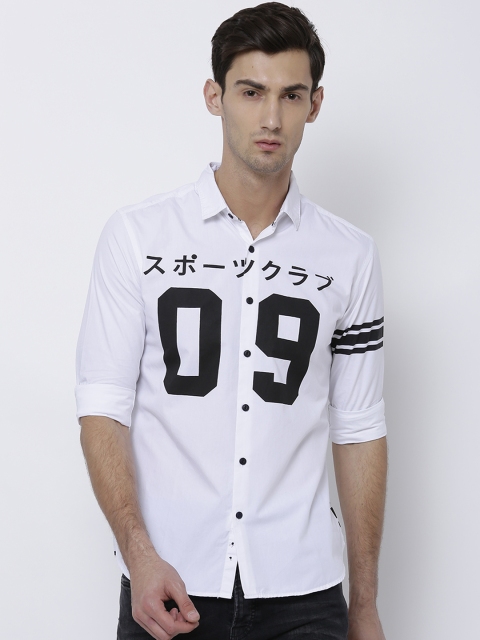 

LOCOMOTIVE Men White Slim Fit Printed Casual Shirt