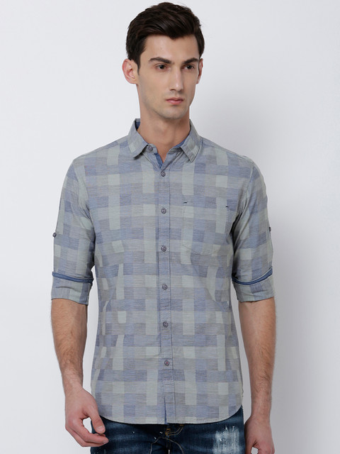 

LOCOMOTIVE Men Blue Slim Fit Checked Casual Shirt