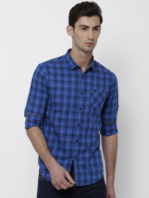 

LOCOMOTIVE Men Blue Slim Fit Checked Casual Shirt