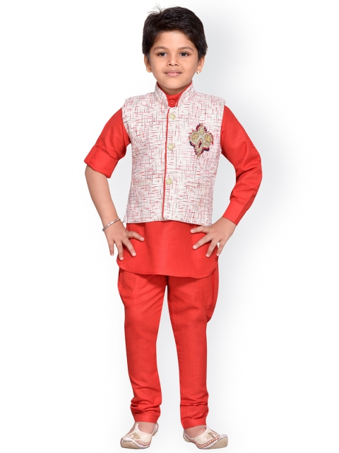 

Aj DEZInES Boys Coral Red Solid Kurta with Pyjamas